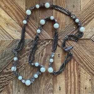 Givenchy Bronze Tone Pearl and Rhinestone 42" Necklace